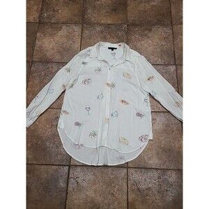 Jane Delancey Shirt Womens X Large White Food Display Top/ Blouse button Up